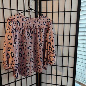 Juicy Couture Peasant Leopard 3/4 Balloon Sleeve Pink Blouse Size XL Barbiecore